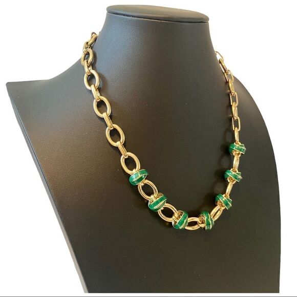 Lighthouse Designs Vintage Green & Gold Toned Chunky Statement Necklace - Picture 3 of 5